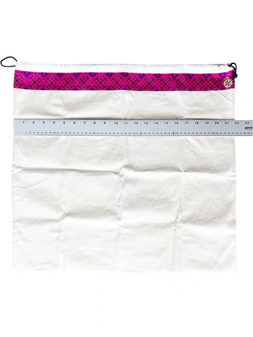 Tory Burch Large Canvas Dust Bag Magenta Pink Trim‎ Gold Logo Charm 22x21